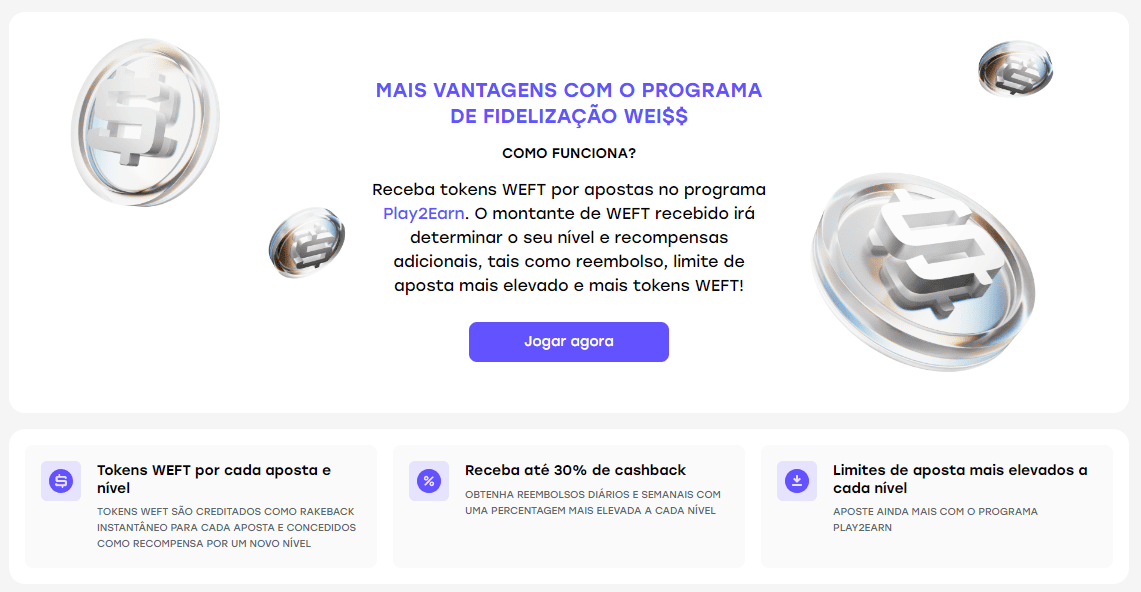 Programa de fidelização Weiss Play2Earn O casino online weiss oferece 30 níveis de programa de fidelidade com cashback até 30%